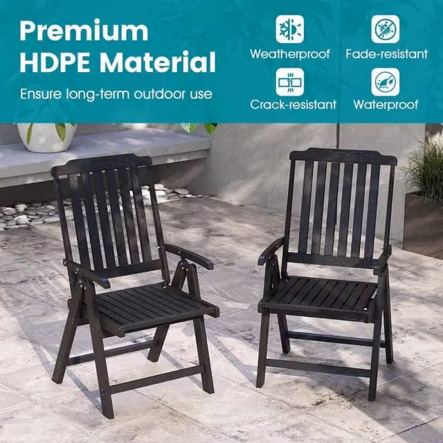 Kelvenix All-Weather HDPE Outdoor Dining Chair with Slatted Seat in Grey and Black