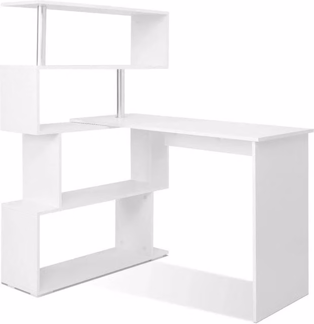 KORVIXA 360° L-Shaped Corner Computer Desk in White, W/D: 100 x 100 cm