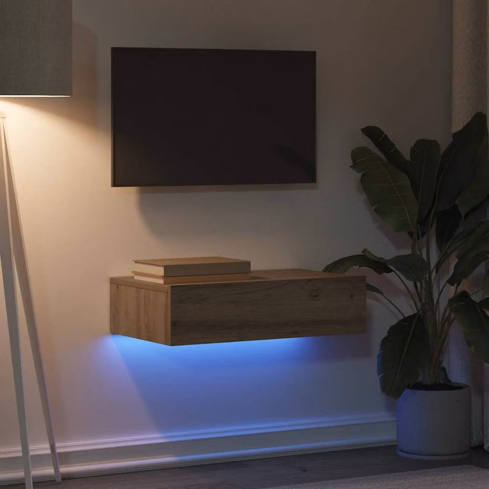 Berkfield Home Artisan Oak TV Cabinet with LED Lights, Brown, W: 60 cm, D: 35 cm, H: 15.5 cm – 3