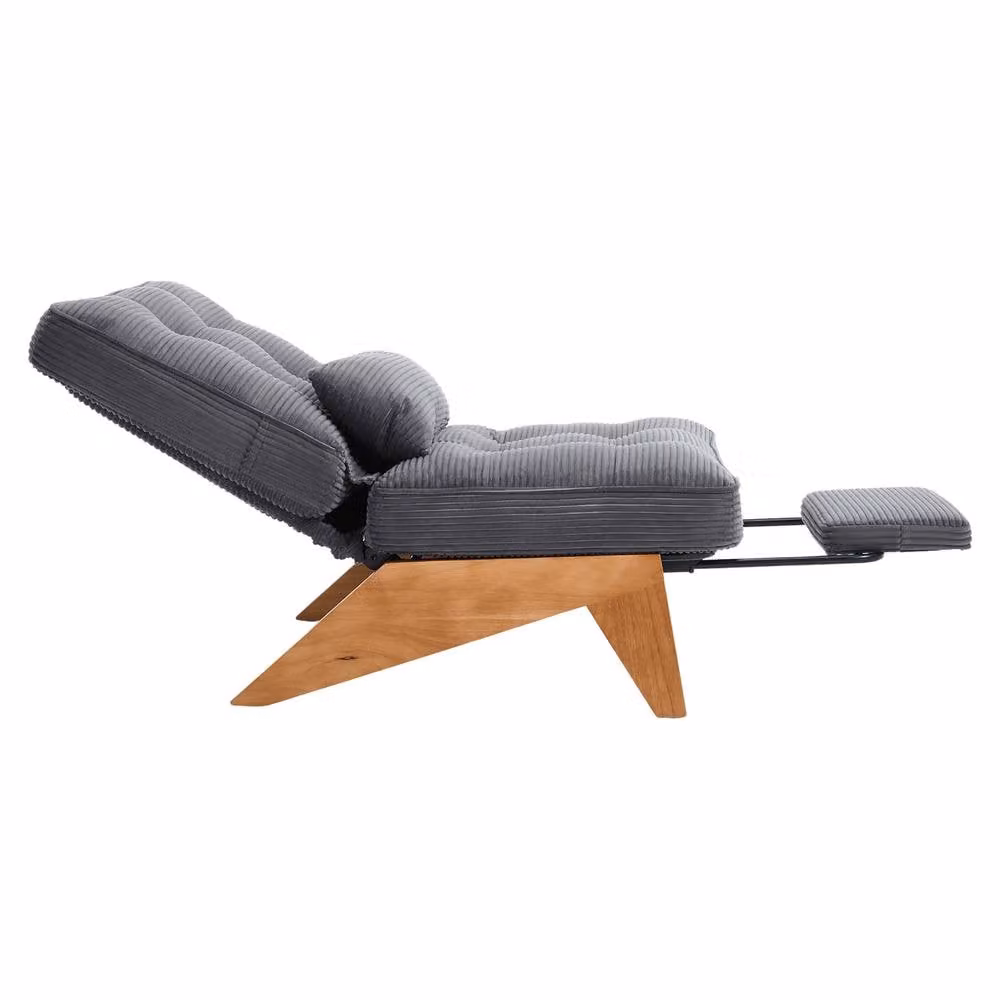 Matteo Striped Corduroy Adjustable Accent Chair with Foldable Ottoman in Dark Grey – 7