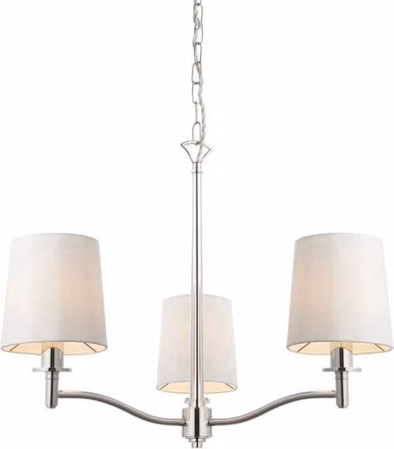 Loops 3 Light Ceiling Pendant Fitting in Bright Nickel with Vintage White Fabric Shades – 1