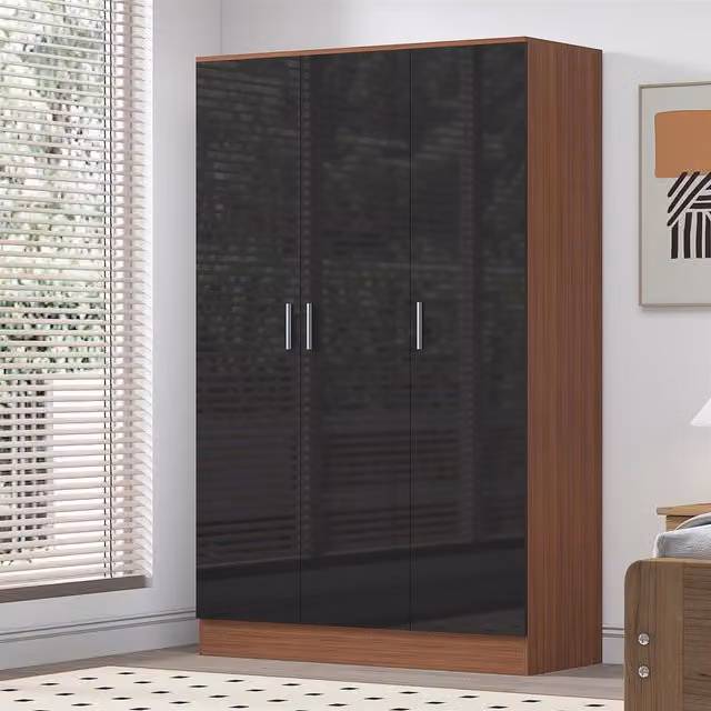 REFLECT 3 Door Wardrobe with Black High Gloss and Matt Walnut Finish