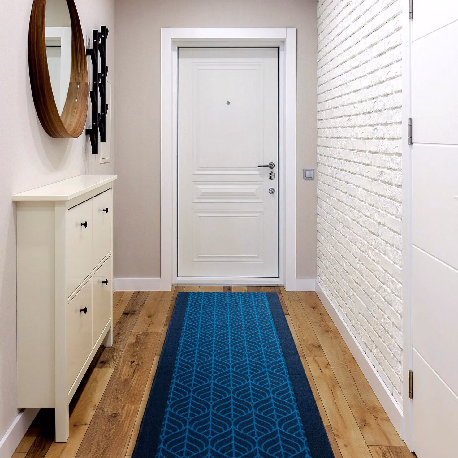 RugsX Blue Abstract Feathers Runner, Non-Slip and Underfloor Heating Suitable, W: 57 cm, L: 280 cm – 3