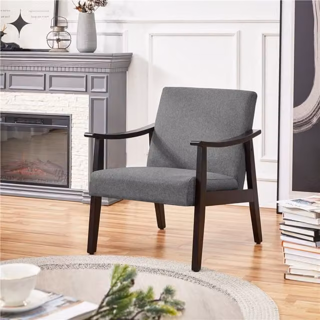 Yaheetech Mid-Century Upholstered Accent Armchair with Armrests in Grey