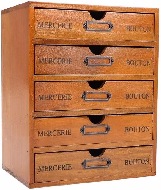 KORVIXA 5 Tier Wooden Storage Unit Vintage Desktop Organizer, Brown, W/D/H: 100 x 100 x 100 cm