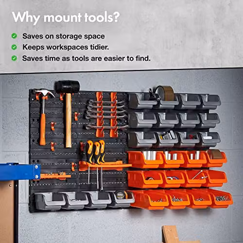 VonHaus 44 Piece Wall Mounted Pegboard Storage Set in Black and Grey – 2