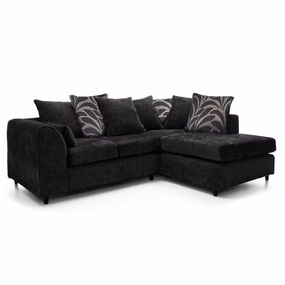 Furnishings For Less UK Zina 3-4 Seater L-Shaped Corner Sofa, Right Hand Facing, Black Chenille Fabric – 2