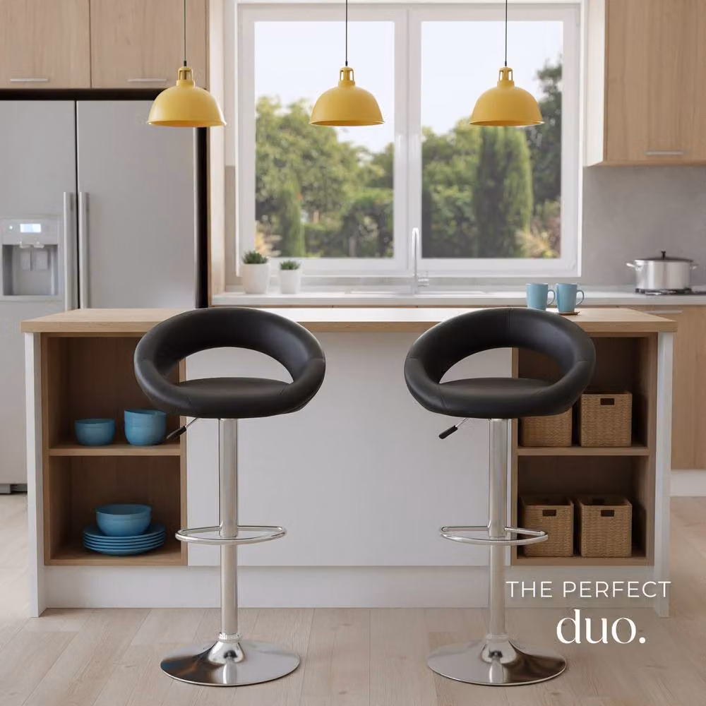tectake Christian Set of 2 Modern Bar Stools in Black Synthetic Leather with Metal Frame – 6