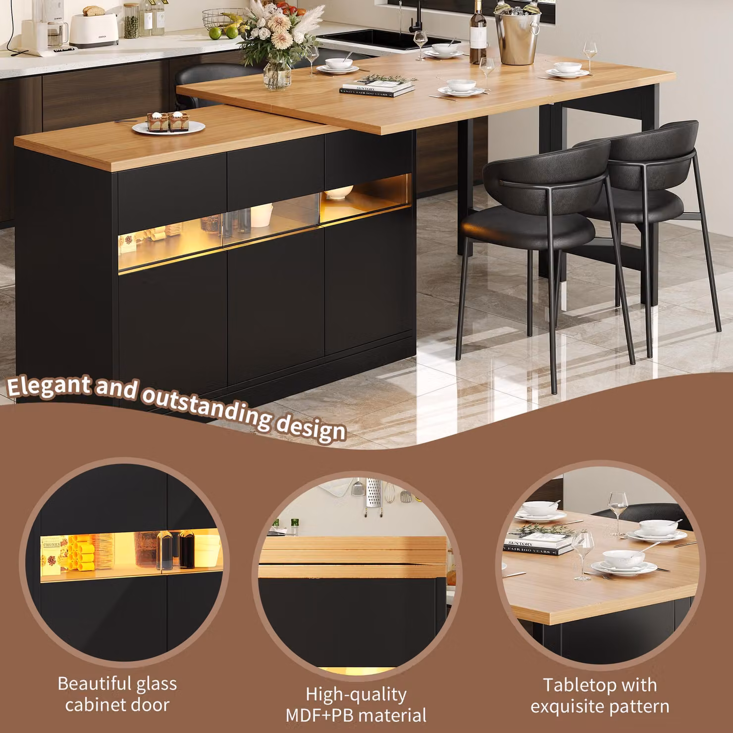 Aosom UK Modern Extendable Bar Table with App-Controlled LED Lighting and 360 Degree Swivel Function, Black, W: 120-180 cm, D: 40 cm, H: 71.5 cm – 4