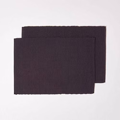HOMESCAPES Set of 2 Plain Black Cotton Non-Slip Rectangular Placemats, W: 50 cm, D: 33 cm