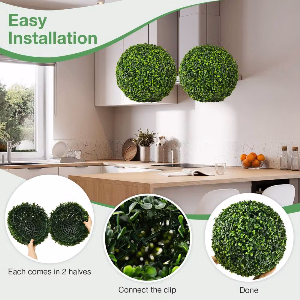 Costway 2-Piece Green Artificial Topiary Ball Faux Trees, Diameter: 40 cm – 7