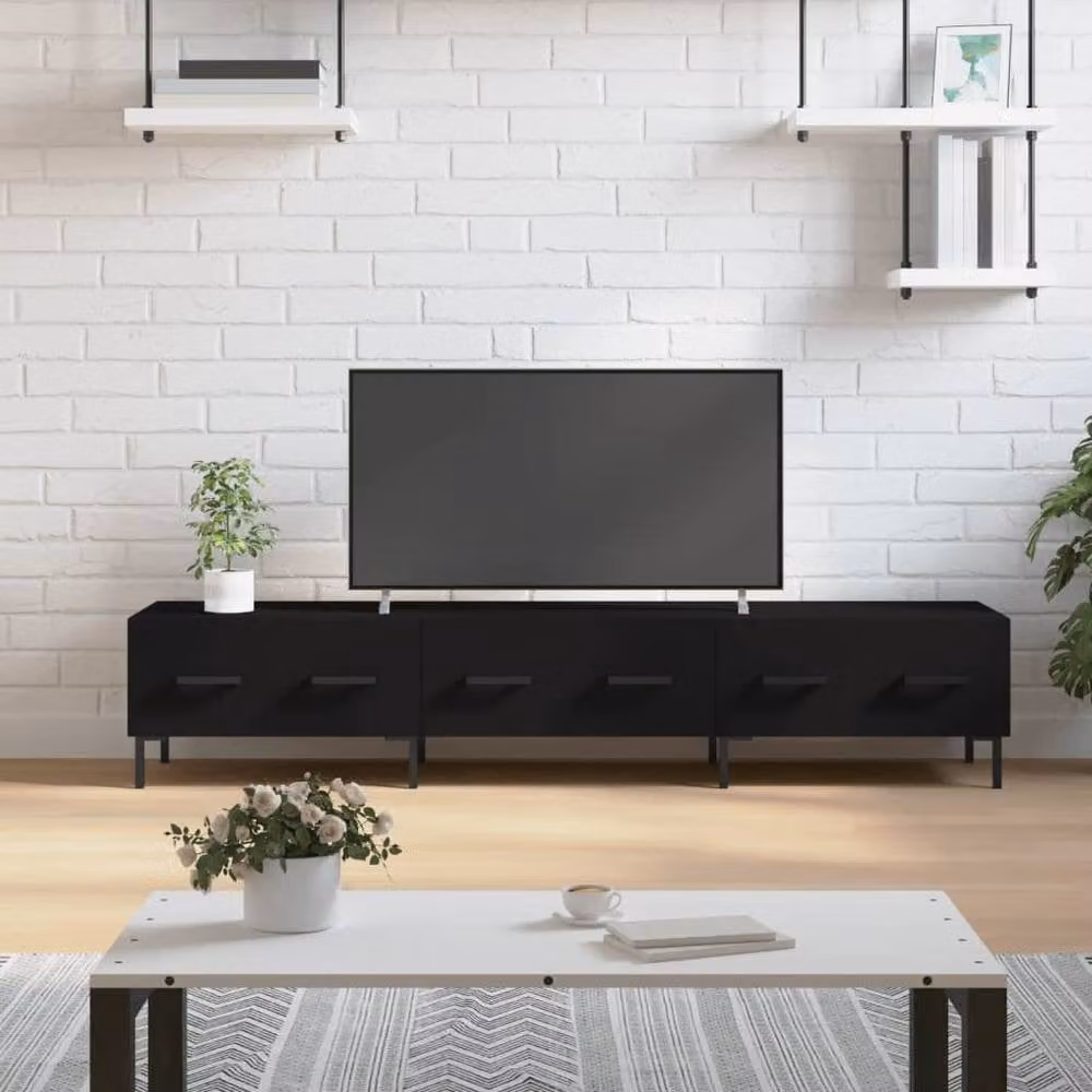 Berkfield Home Modern Black TV Cabinet in Matt MDF and Metal, W/D/H: 150 x 36 x 30 cm – 2