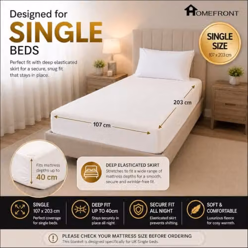 Homefront Electric Heated Mattress Cover Single, White, W/D/H: 200 x 107 x 40 cm – 2