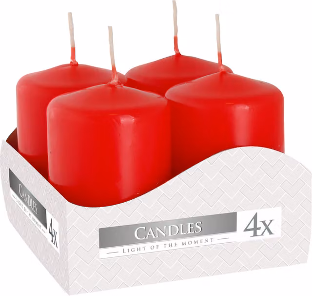 SolaDirect Pack of 4 Small Pillar Decorative Candles, Red, W: 40 mm, H: 60 mm