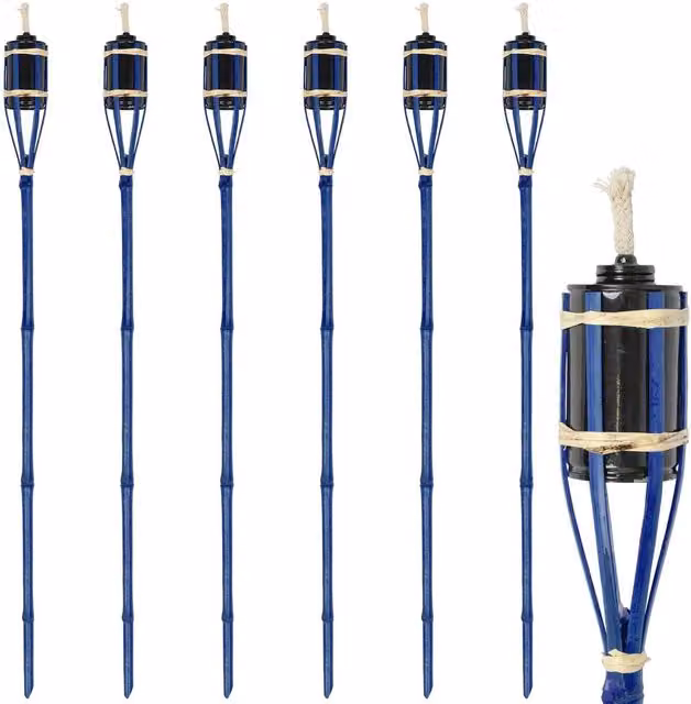 Harbour Housewares Blue Bamboo Garden Fire Torches, Pack of 6, Height: 113 cm