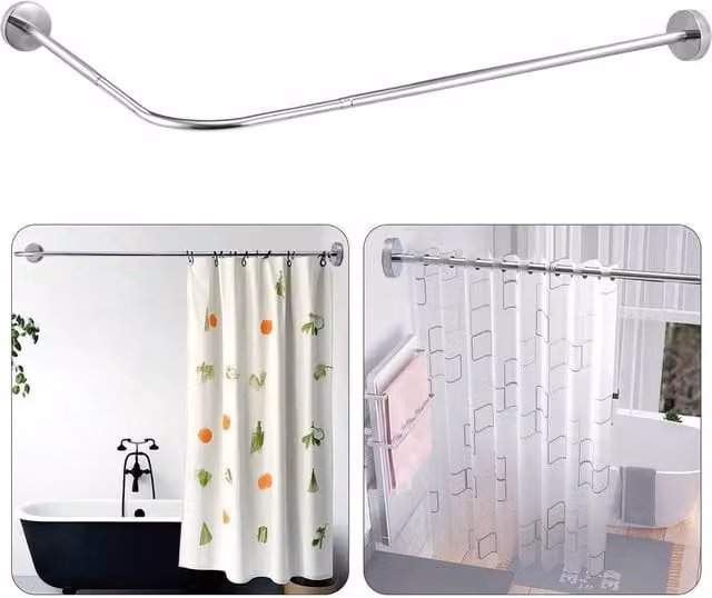 Havendro L-Shape Curved Stainless Steel Wall Mounted Bathroom Shower Rod in Silver