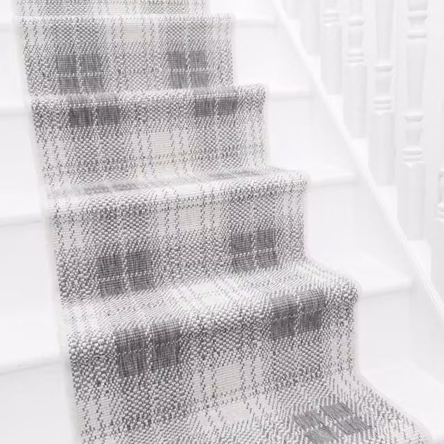 runrug Plaid Stair Runner Carpet in Grey, W: 60 cm, L: 600 cm