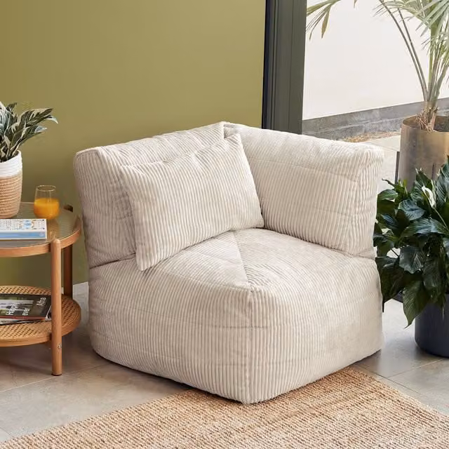 ICON Noa Bean Bag Corner in Beige Jumbo Cord with Removable Cover