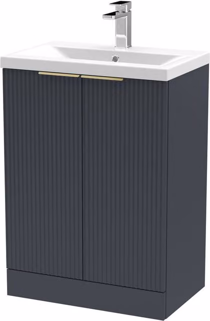 Balterley Fluted Front 2 Soft Close Door Vanity Basin Unit, Dark Grey, W: 60 cm, H: 85 cm