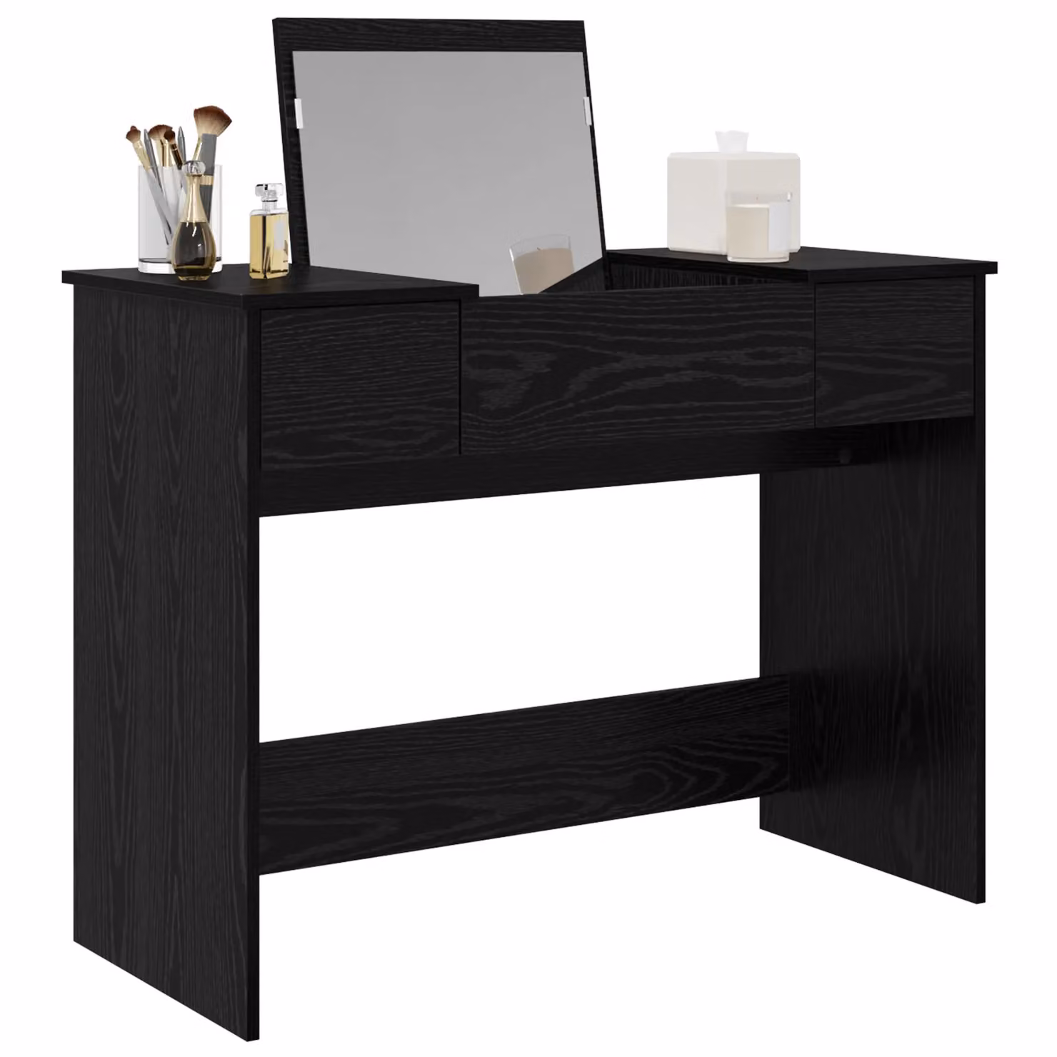 Berkfield Home Modern Dressing Table with Mirror in Black Oak, W: 100 cm, D: 45 cm, H: 76 cm – 2