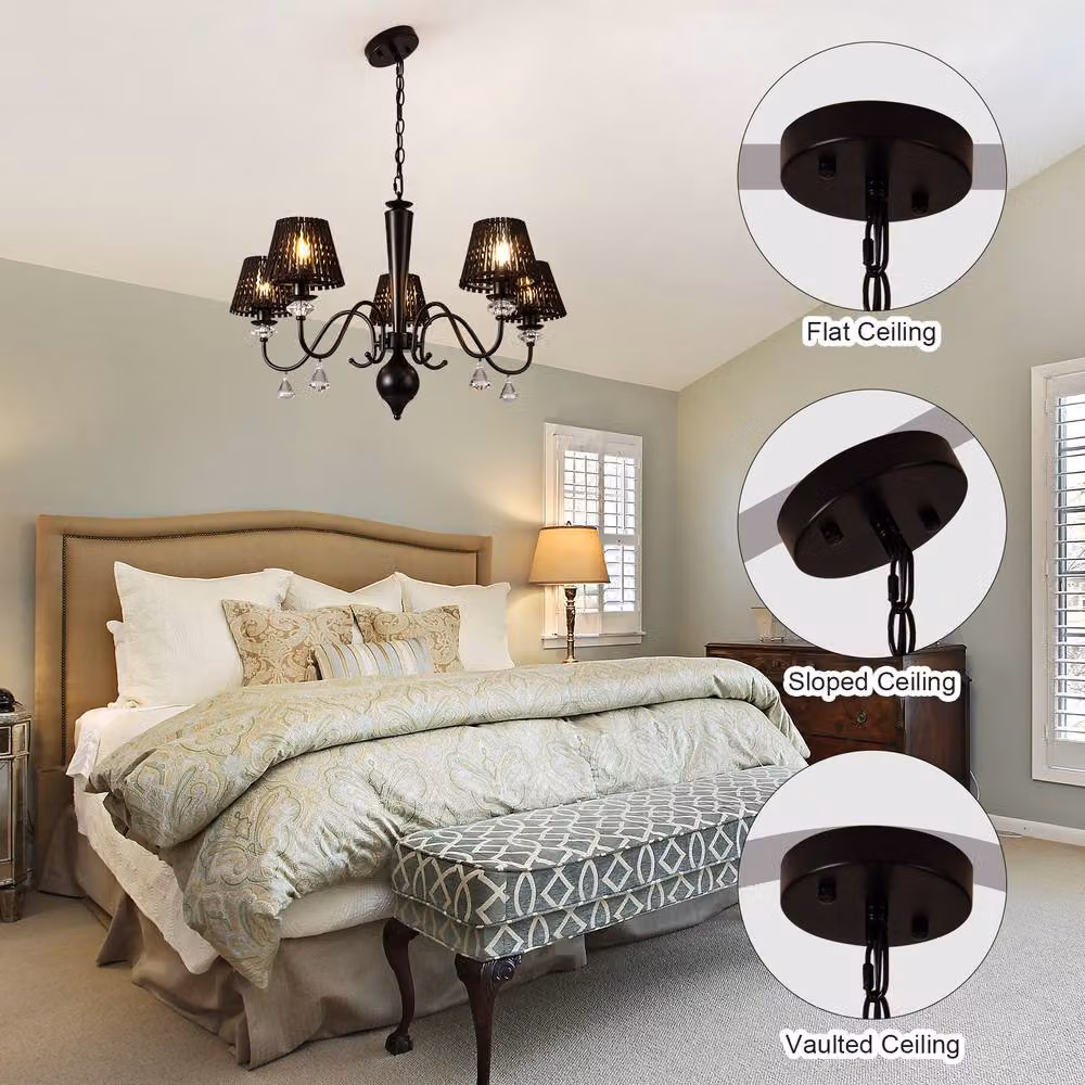 NIVOR 5 Light Dimmable Classic Traditional Crystal Chandelier in Black – 6
