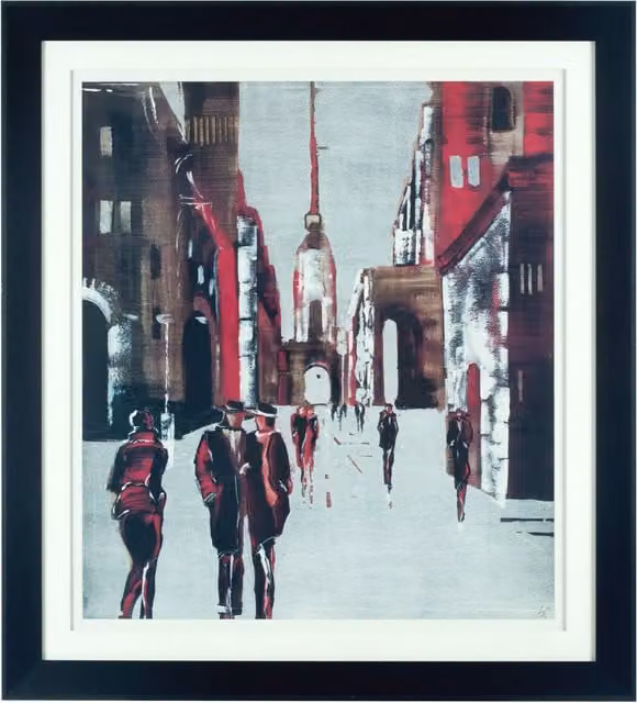 Orsina Vintage Style City Illustration Framed Wall Art in Black, Multicolour Rectangular Hanging Picture – 1