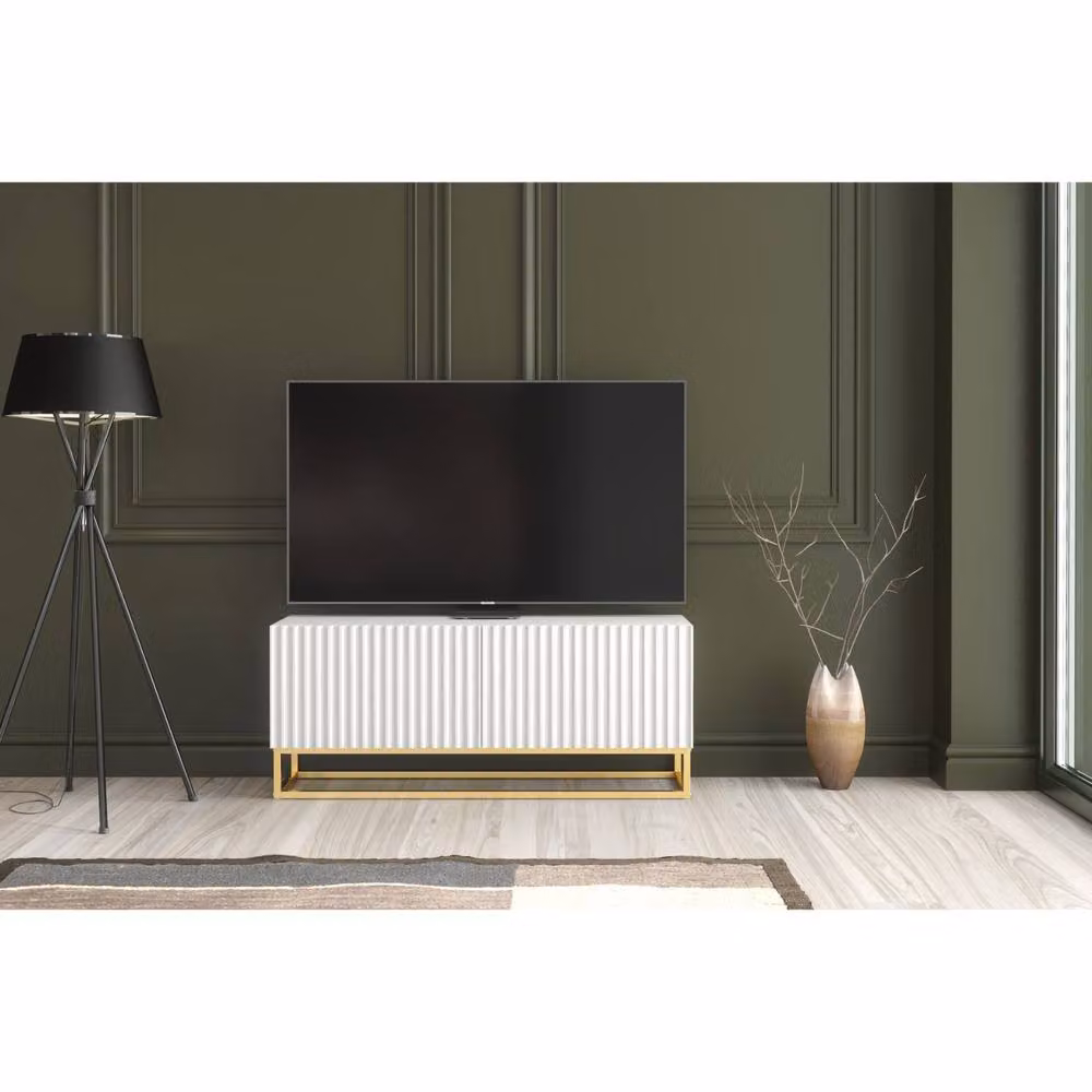 Creative Furniture Ripple Modern TV Unit in White and Gold with Fluted Doors, W/D/H: 100 x 45 x 35 cm – 2
