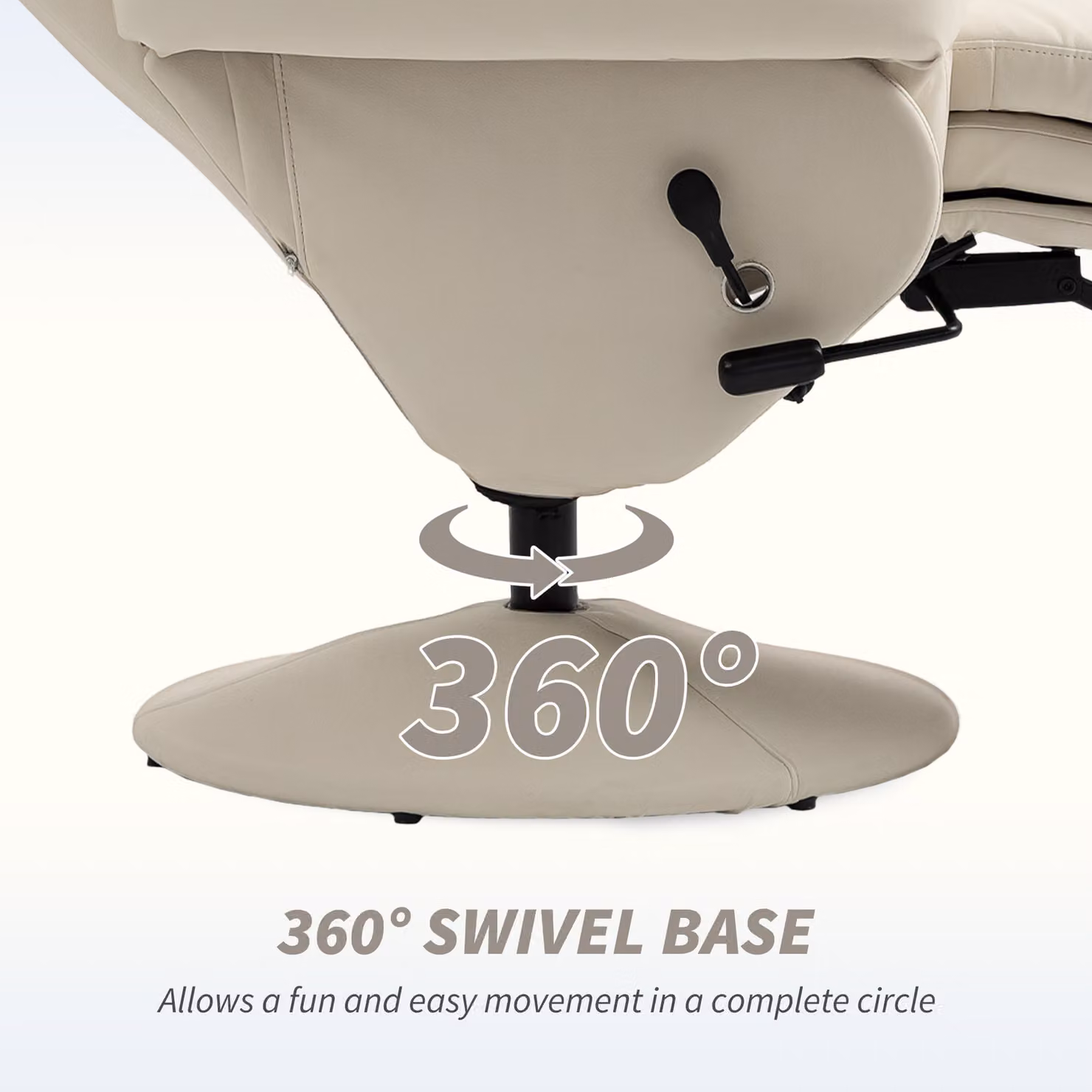 HOMCOM Manual Recliner Armchair with Footrest and Cup Holder, 360 Degree Swivel PU Leather Chair in Cream White – 3
