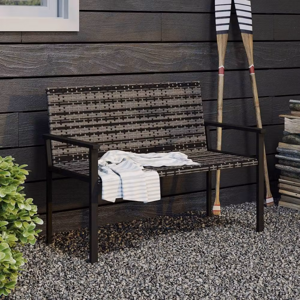 Wyld Haus Batare Grey 2 Seater Rattan Garden Bench with Armrests – 9