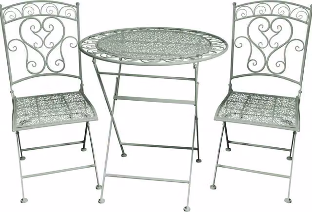 Garden Gear Two Seater Bistro Outdoor Patio Balcony Set in Sage Green and White Metal