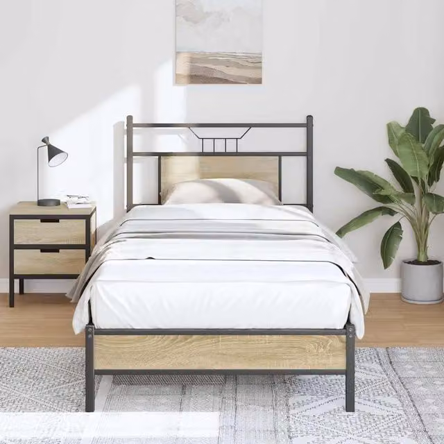 Berkfield Home Sonoma Oak Small Single Bed Frame in Brown, W/D/H: 75 x 190 cm