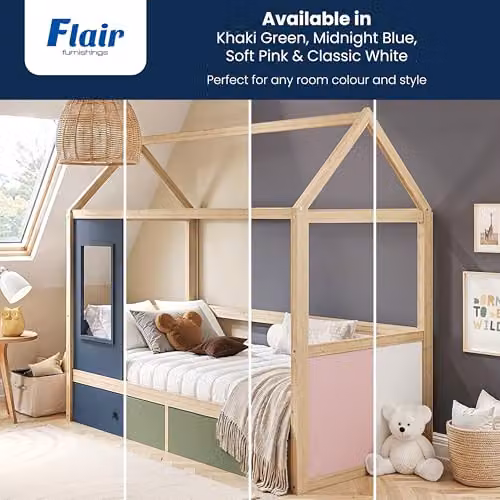 Flair Furnishings Kids House Bed Frame with Storage Drawers in Khaki Green – 3