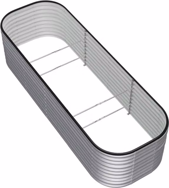 Kidkid Oval Bottomless Raised Planter Box in Galvanised Silver Steel for Ornamental, Herb or Vegetable Gardens