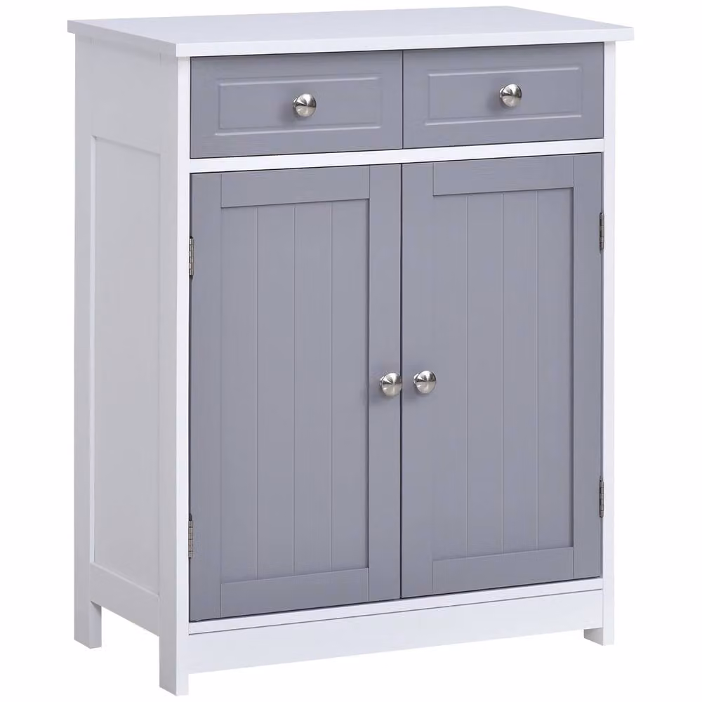 Wyld Haus Lufili Freestanding Bathroom Storage Unit with 2 Drawers and Cupboard in Grey and White – 2