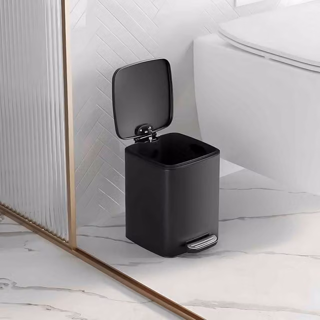 The Bazaarist Steel Kitchen Pedal Bin with Soft Close and Removable Inner Bucket, Ink Black, H: 45.7 cm, W: 25.5 cm, D: 23.9 cm