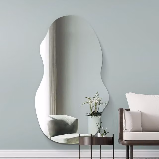 MirrorOutlet Modern Frameless Organic Pond Wall Mirror in Silver