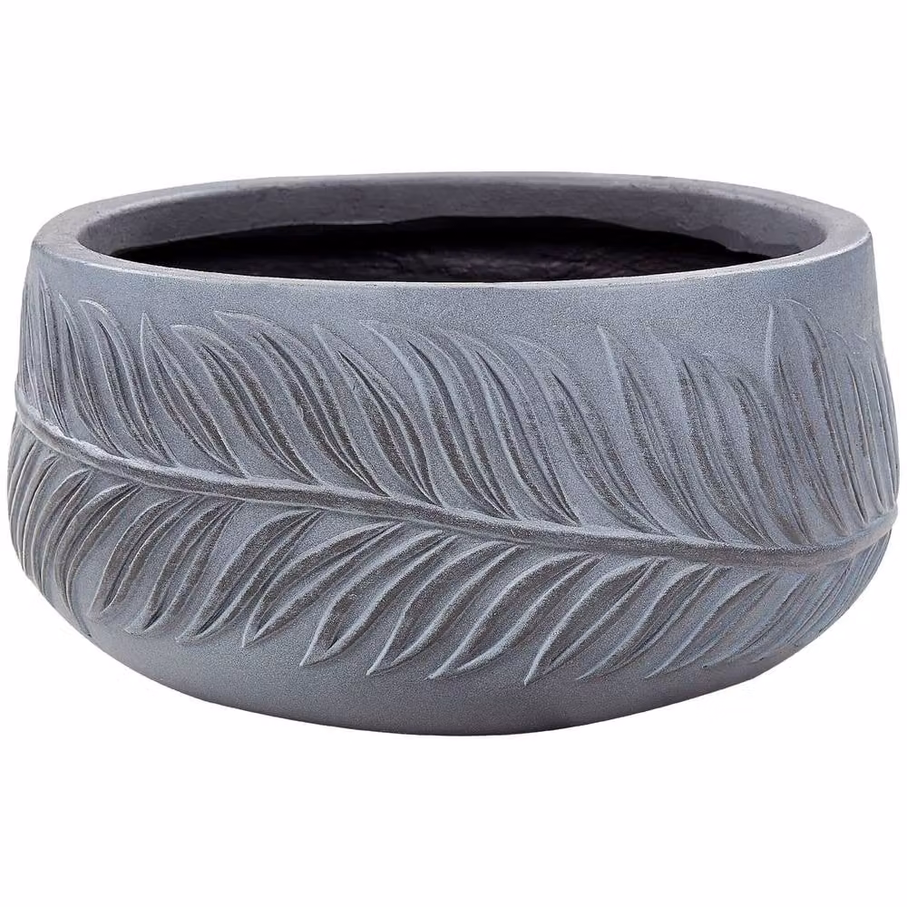 Wyld and Coco Grey Ceramic Round Leaf Motif Planter W: 25 cm, D: 25 cm, H: 14 cm – 2