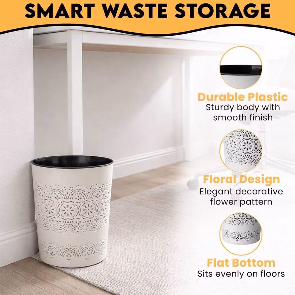 PAWNORA 9 Litre Plastic Waste Paper Bin in Beige – 3