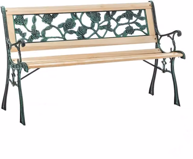 BIRCHTREE 3 Seater Rose Style Garden Bench in Brown and Green with Floral Design