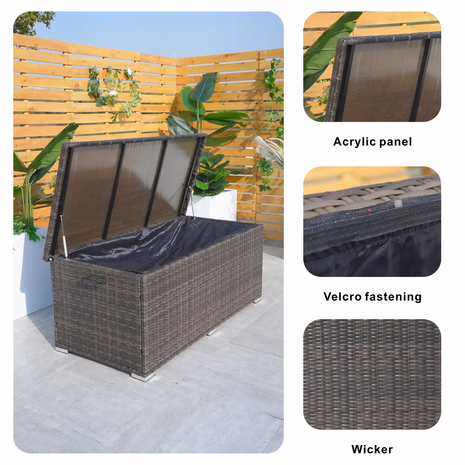 Direct Wicker Large Rattan Outdoor Storage Box with Aluminium Frame, Brown, W: 72 cm, D: 155 cm, H: 64.5 cm – 4