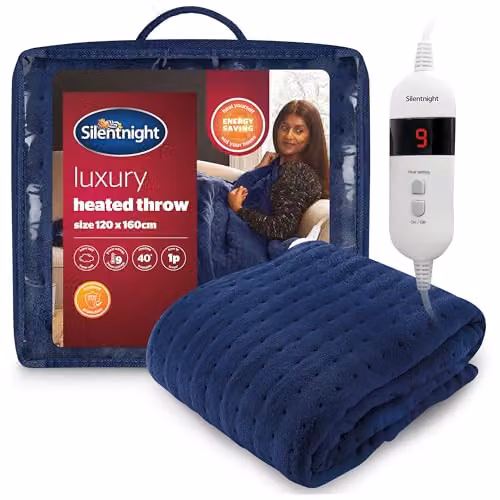 Silentnight Comfort Control Heated Throw Blanket, Navy Blue Fleece Electric Overblanket, W/D/H: 120 x 160 cm – 1