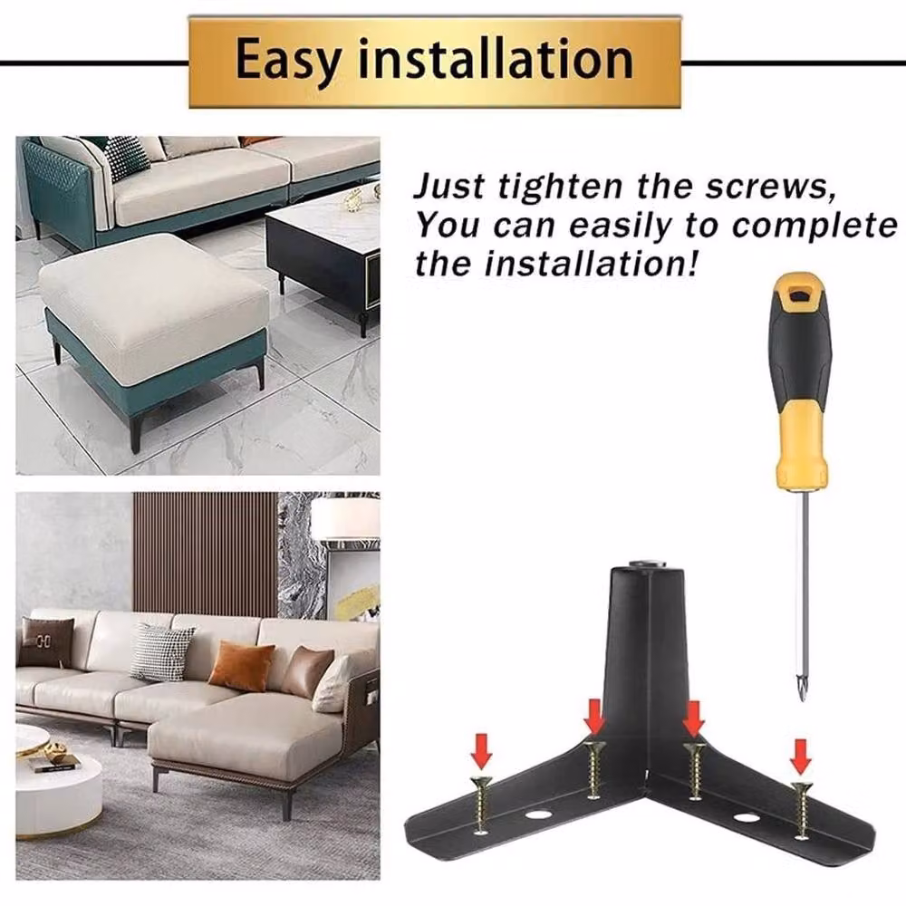 FLAVORA Black Metal Replacement Furniture Legs for Beds and Sofas, Set of 4 – 3
