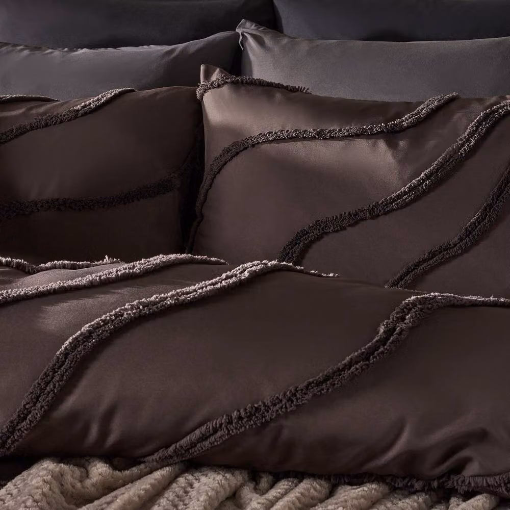OHS Tufted Contour Modern Duvet Cover and Pillowcase Set in Brown, W/D/H: 180 x 200 cm – 2