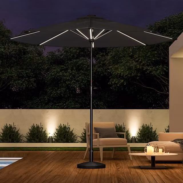 Livingandhome Garden Parasol with LED Strips in Anthracite Grey