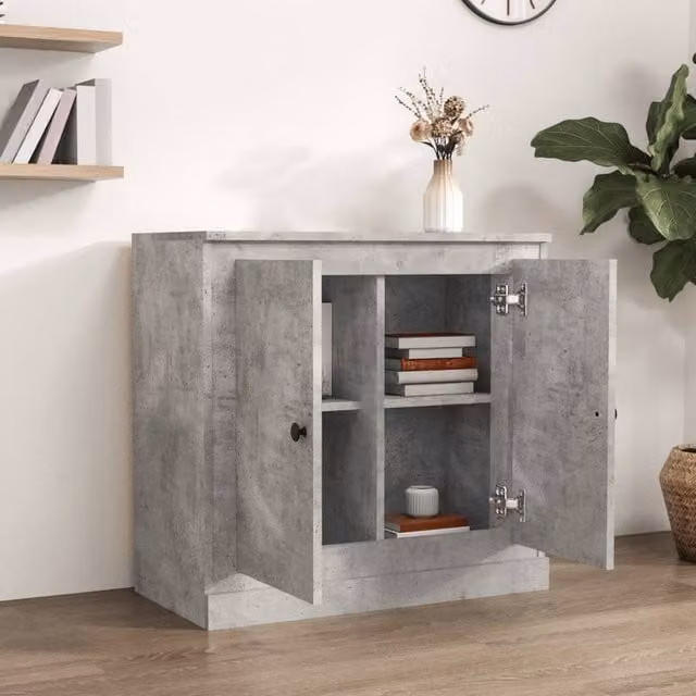 Berkfield Home Sideboard in Concrete Grey, W/D/H: 70 x 35.5 x 67.5 cm