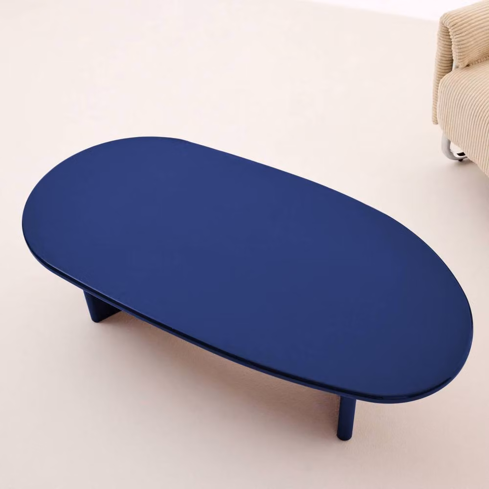 sweeek Oval Coffee Table with Glossy Finish in Blue, W: 60 cm, D: 60 cm, H: 34.5 cm – 3