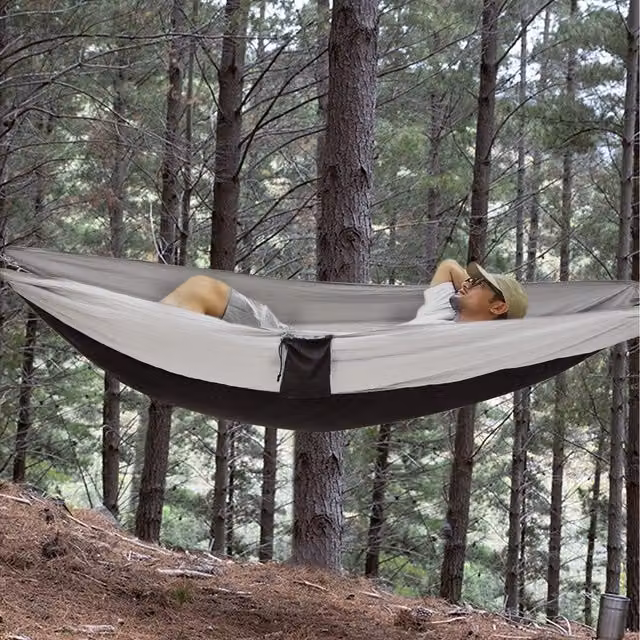 Lifeideas Black Double Nylon Outdoor Portable Hammock