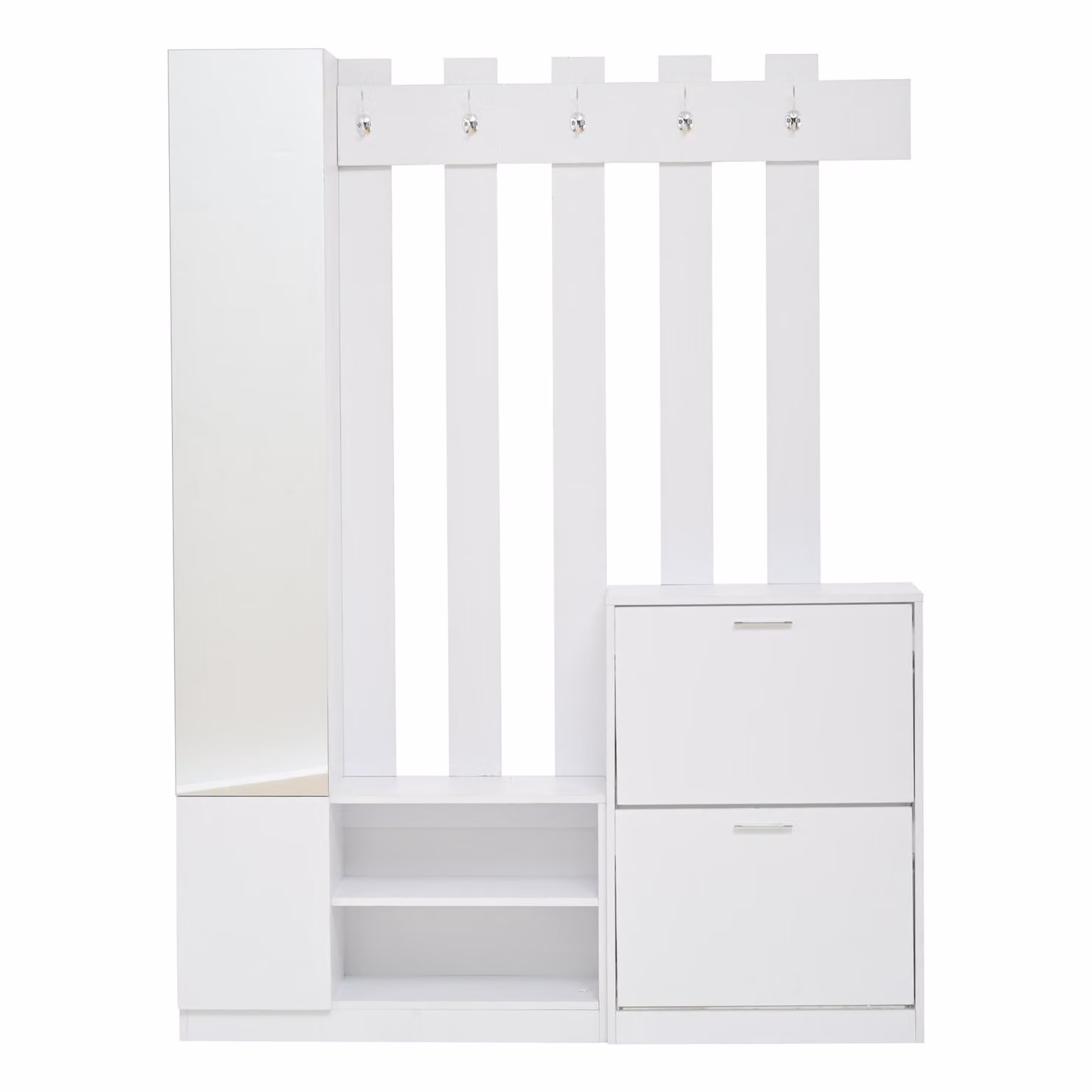 Aosom UK 5-in-1 Modern Hall Tree Coat Rack with Shoe Bench and Full-Length Mirror, White, H x W x D: 180 x 135 x 25 cm – 2