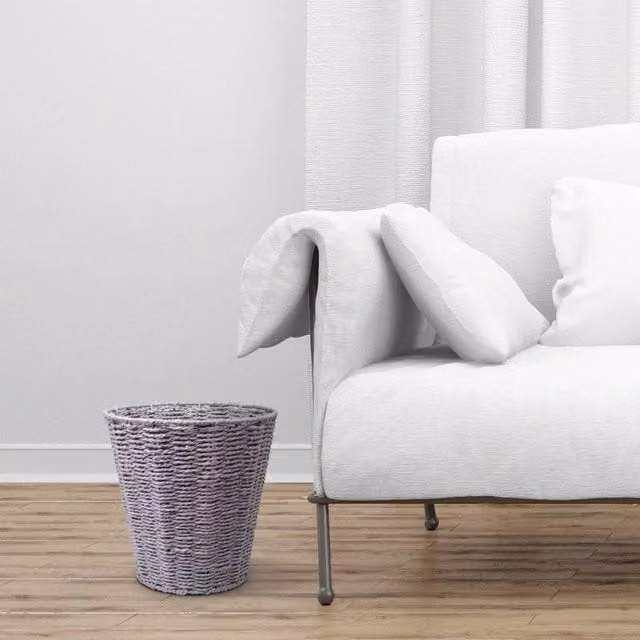 EONLION Round Open Weave Waste Paper Basket Bin in Grey, Diameter: 100 cm – 1