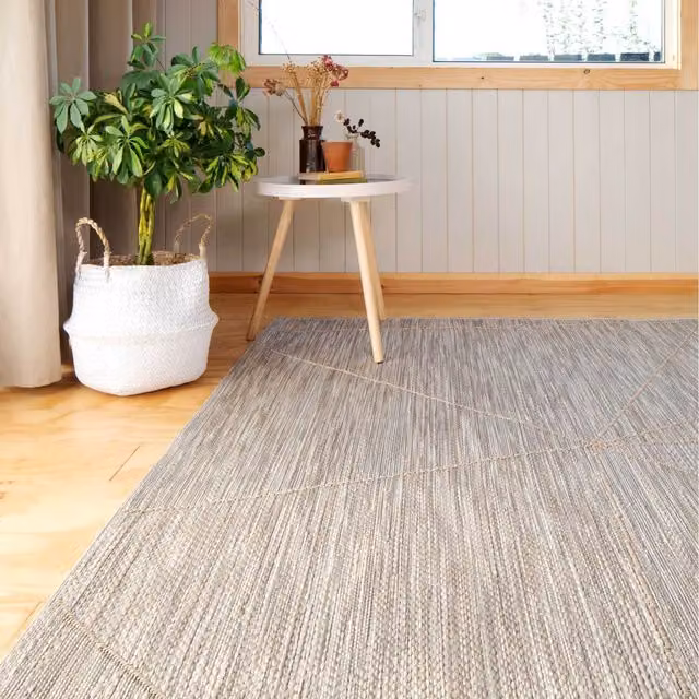 The Rug House Moroccan Distressed Textured Flatweave Indoor Outdoor Weatherproof Rug in Beige and Grey, W: 230 cm, D: 160 cm
